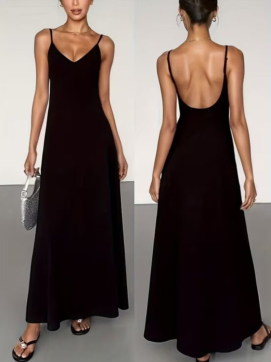 Dresses & Skirts - Black Spaghetti Strap Backless French-Style Dress